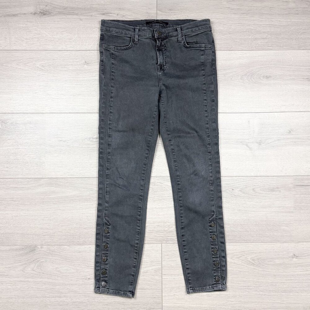 J Brand Women's Skinny Jeans Dark Chrome Grey Button Ankle Size 28